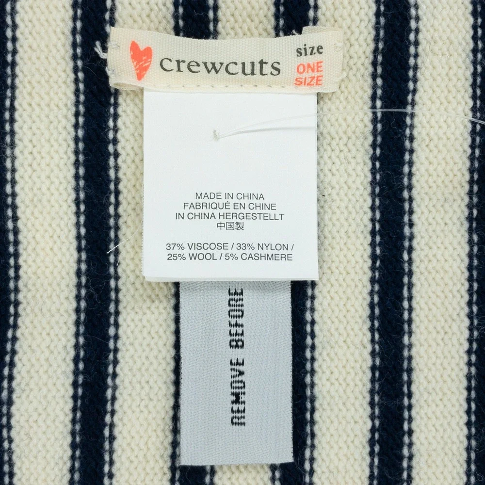 Crewcuts Wool‎ Blend Scarf Kids One Size Blue White Striped Gold Hearts New